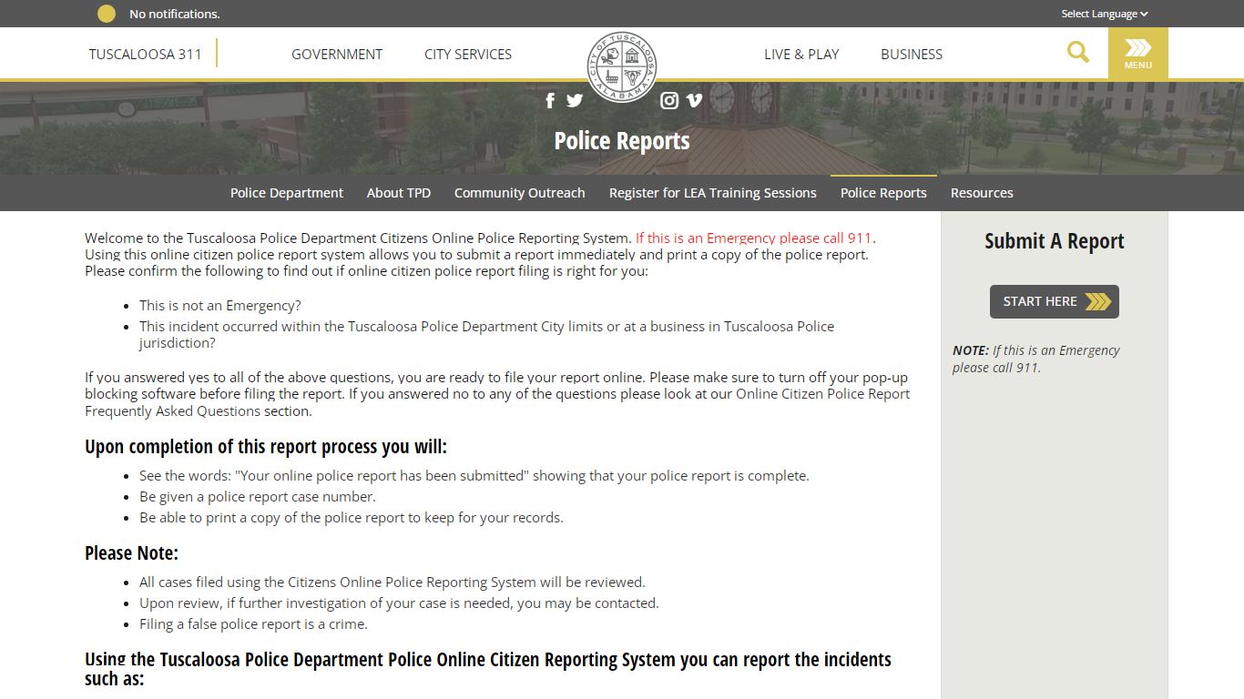 Police Reports | City of Tuscaloosa