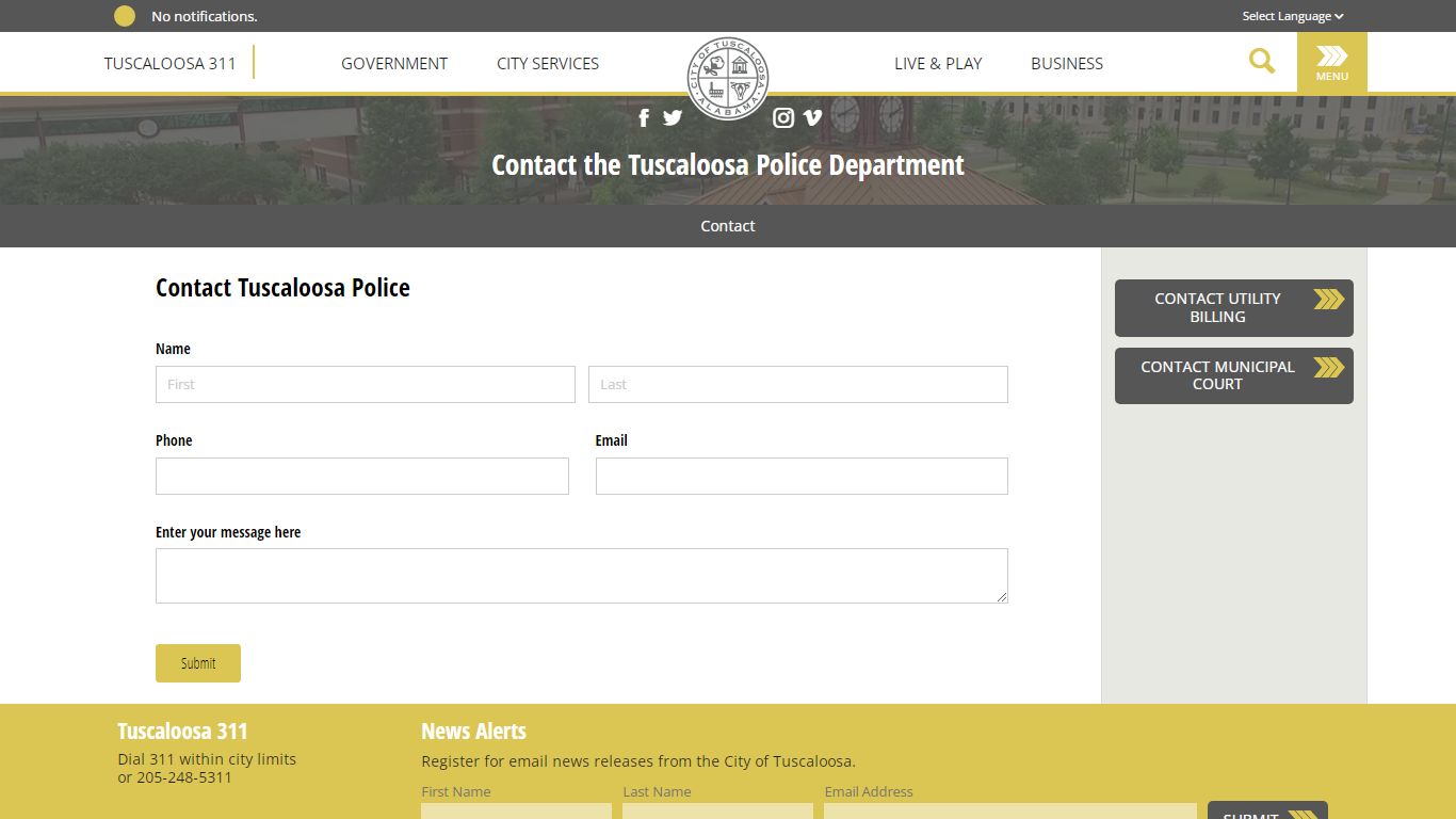Contact the Tuscaloosa Police Department | City of Tuscaloosa