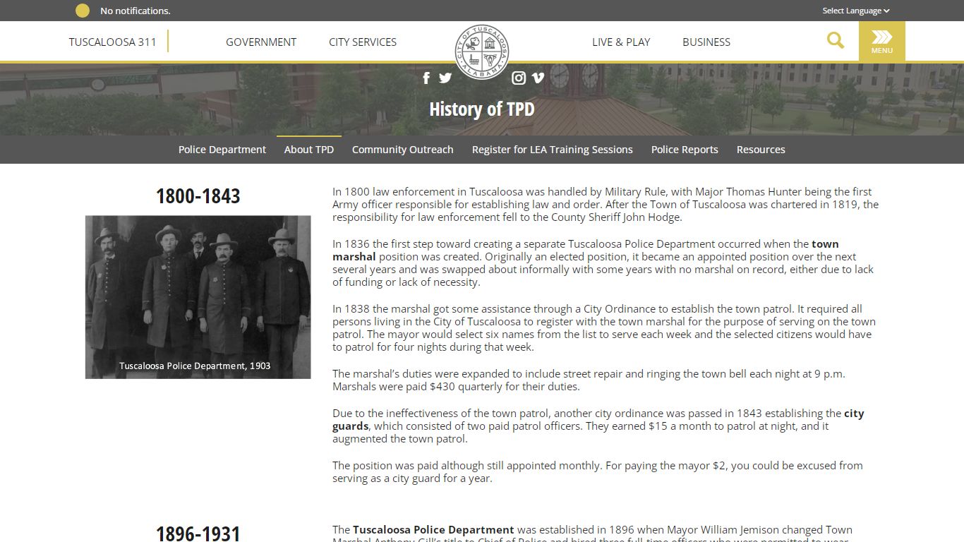 History of TPD | City of Tuscaloosa